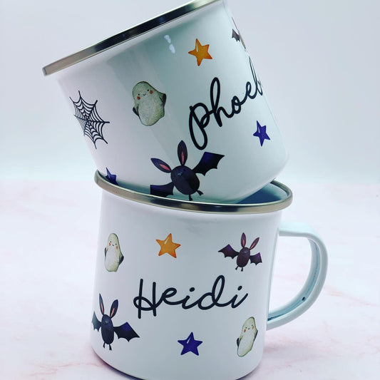 Halloween Bats & Ghosts Enamel Mug