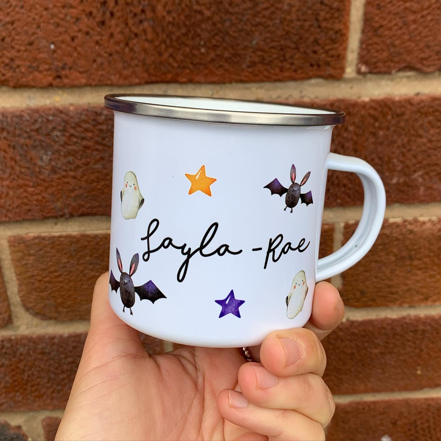 Halloween Bats & Ghosts Enamel Mug