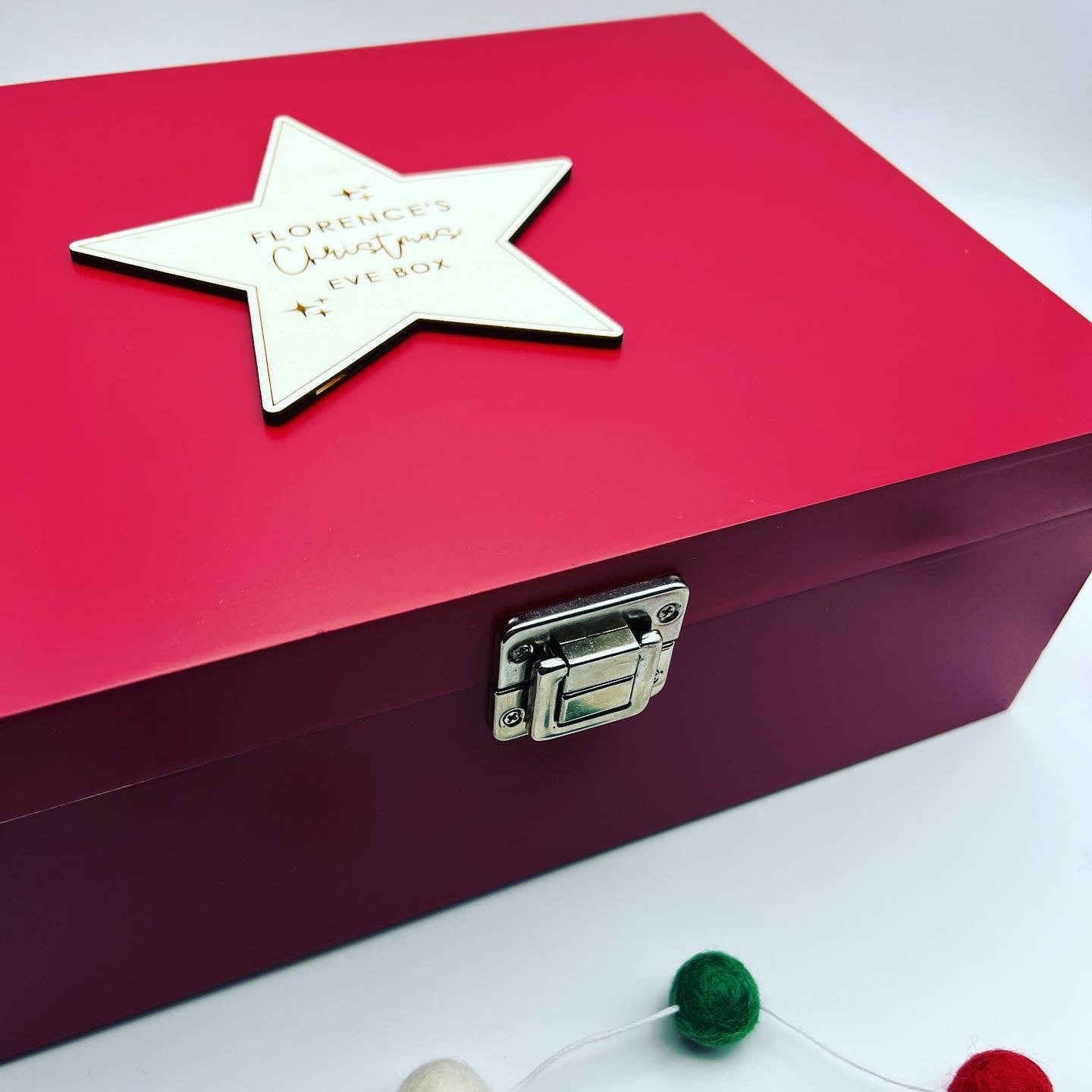 Seconds quality - Red wooden Christmas Eve box with personalised star