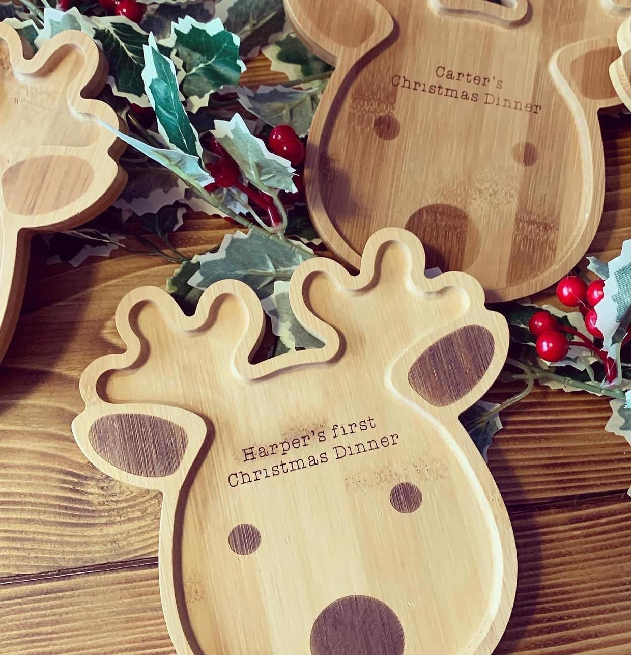 Engraved Rudolph Bamboo plate