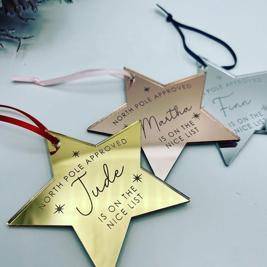 Nice List Mirror Acrylic Hanging Star