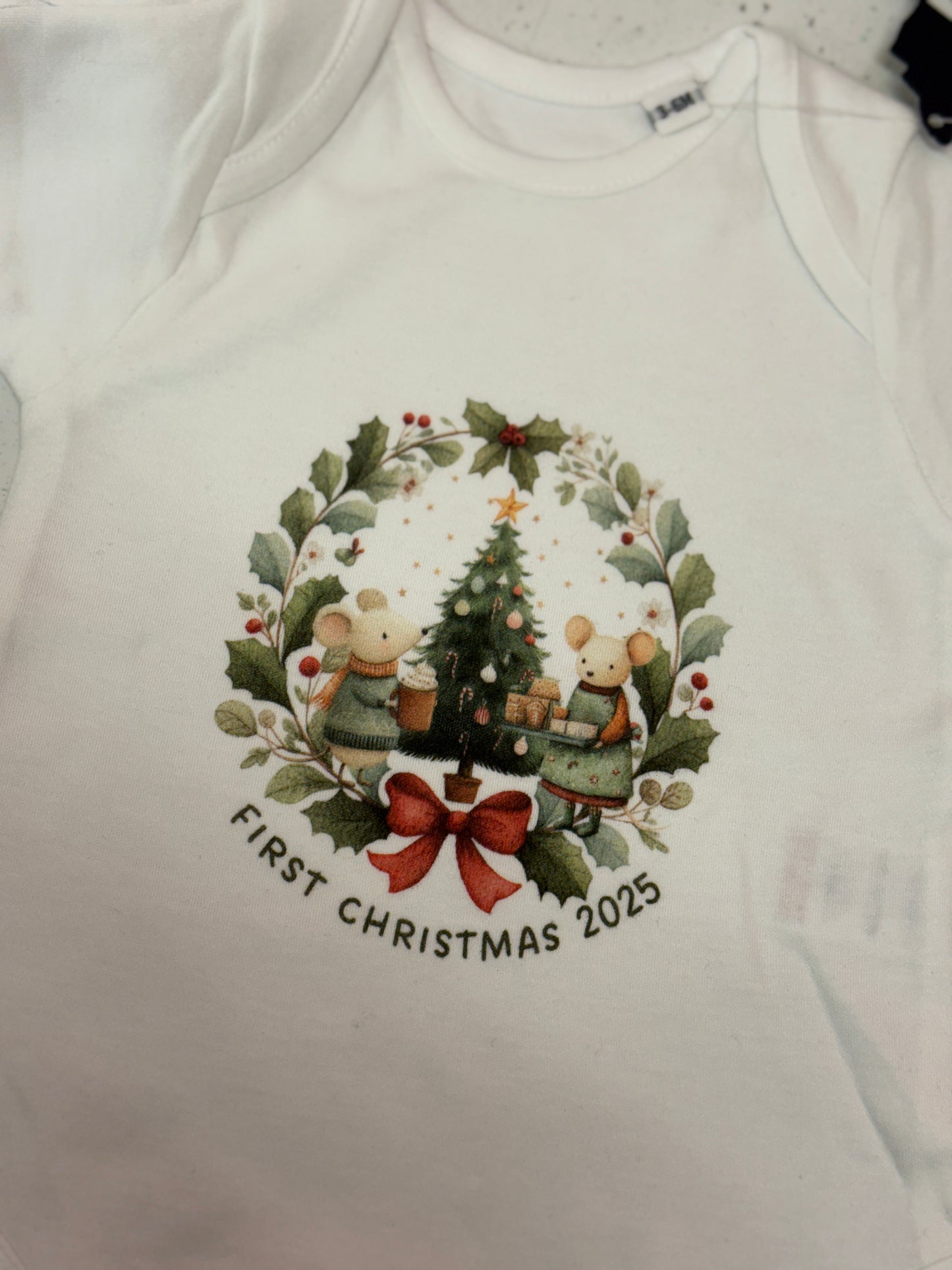 First Christmas Mouse Wreath Vest  3-6months (NON PERSONALISED)