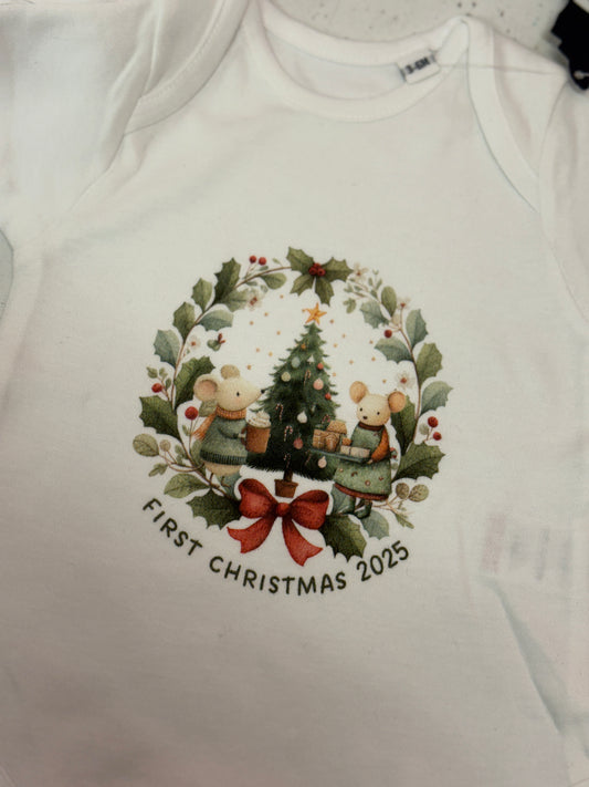 First Christmas Mouse Wreath Vest  3-6months (NON PERSONALISED)
