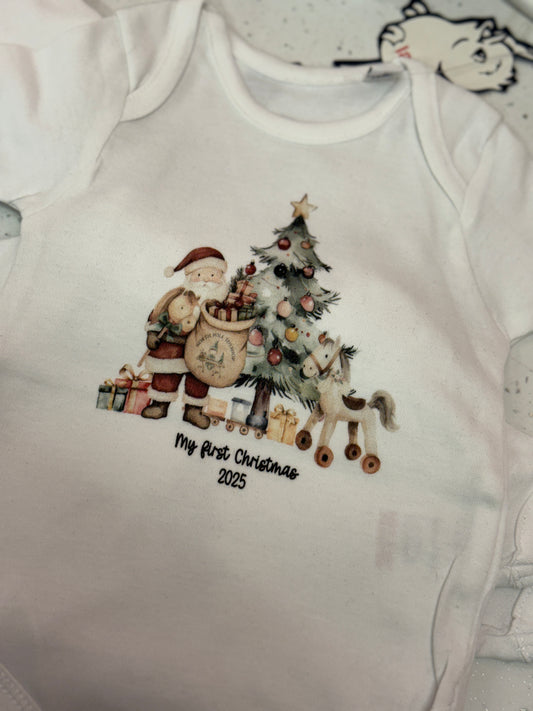 First Christmas Santa/Tree Vest  0-3 months (NON PERSONALISED)