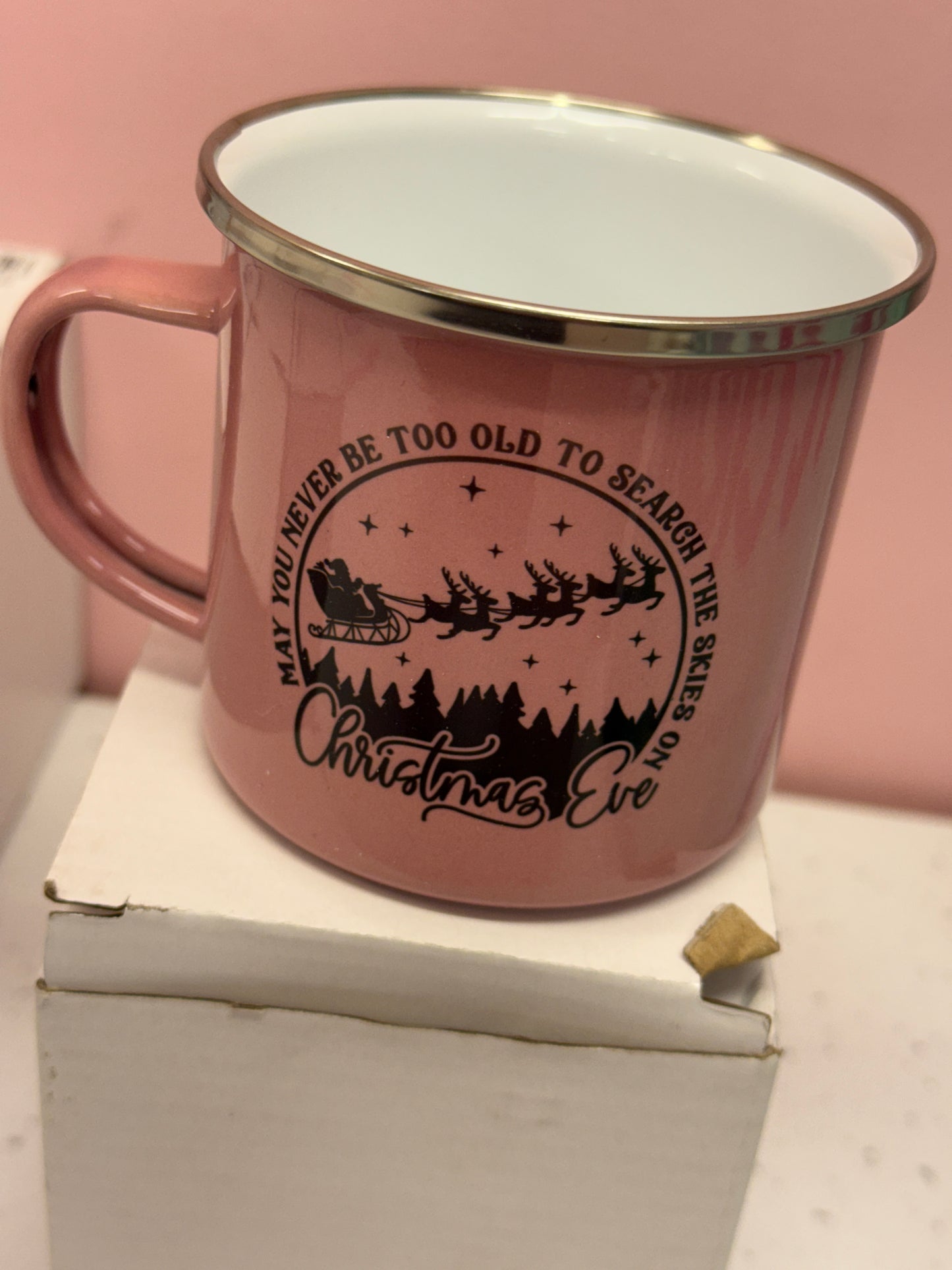 Pink Christmas Eve Enamel Mug (NON PERSONALISED)
