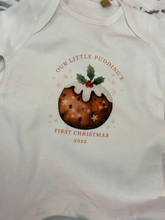 Little Pudding First Christmas babygro 0-3 months (NON PERSONALISED)