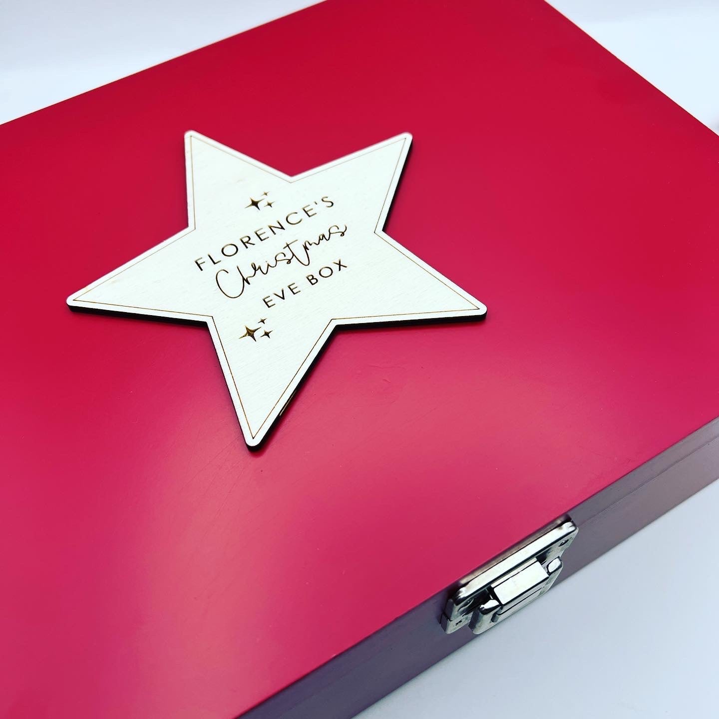 Seconds quality - Red wooden Christmas Eve box with personalised star