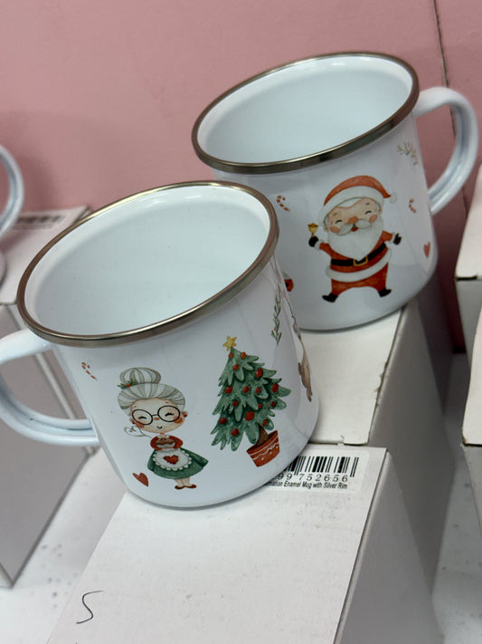 Santa & Mrs Claus Enamel Mug (NON PERSONALISED)