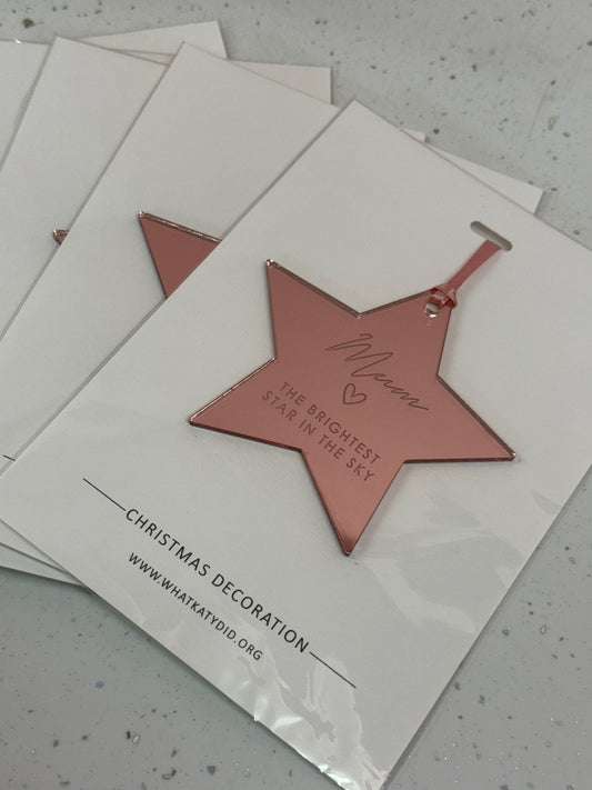 Rose Gold Mum Memorial Star Bauble