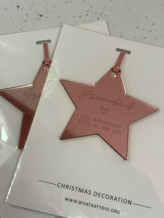 Rose Gold Grandad Memorial Star Bauble