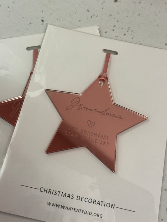 Rose Gold Grandma Memorial Star Bauble