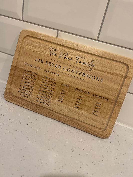 Printed Family Name Wooden Air Fryer Conversion Chart