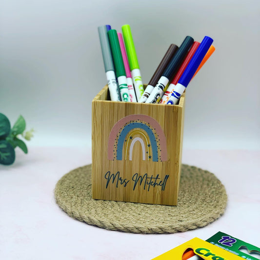 Teacher Gift Bamboo Printed Pen Pot